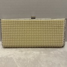 Vintage Faux Pearl Beaded Clutch Wallet Purse Cream 50s 60s evening bag classy