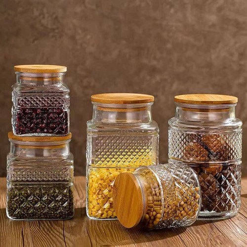 Glass Storage Jars Vintage Embossed Canisters Food Cereal Storage Containers ... - Picture 8 of 8