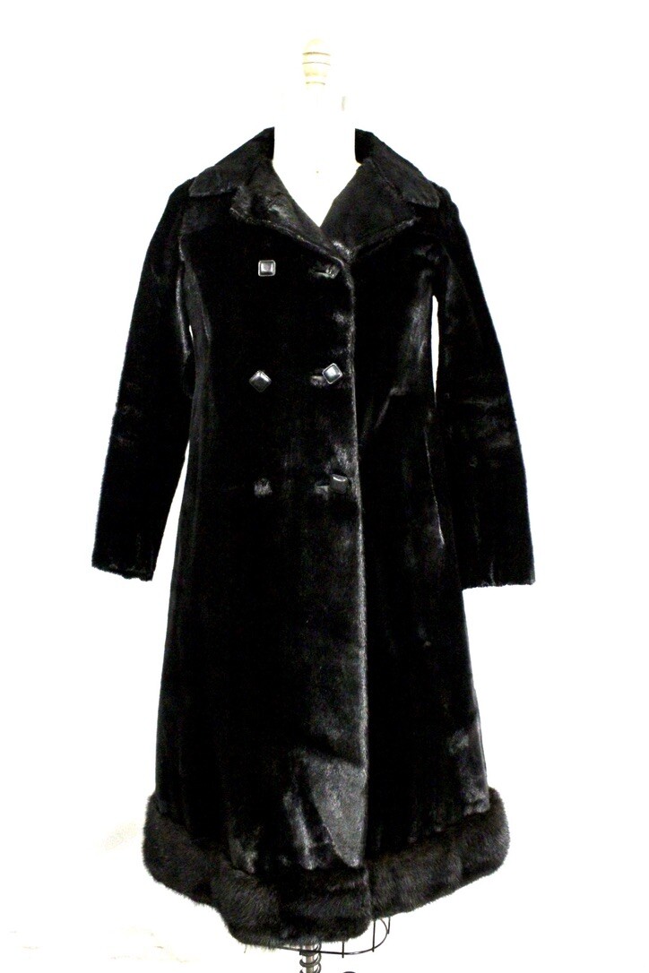 Vintage Mob Wife Black Sheared Mink Fur Coat S/M with Repair