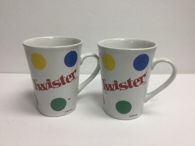 Vintage Twister Game Ceramic Coffee Mug Porcelain Cup Set of 2