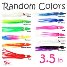Fish WOW!® Random Color 3.5" Squid Skirt Octopus Trolling Hoochies Lure lot 9cm