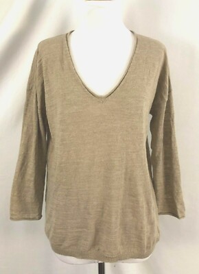 J Crew Womens Pullover Top Solid Light Brown  V Neck Linen Polyester Medium