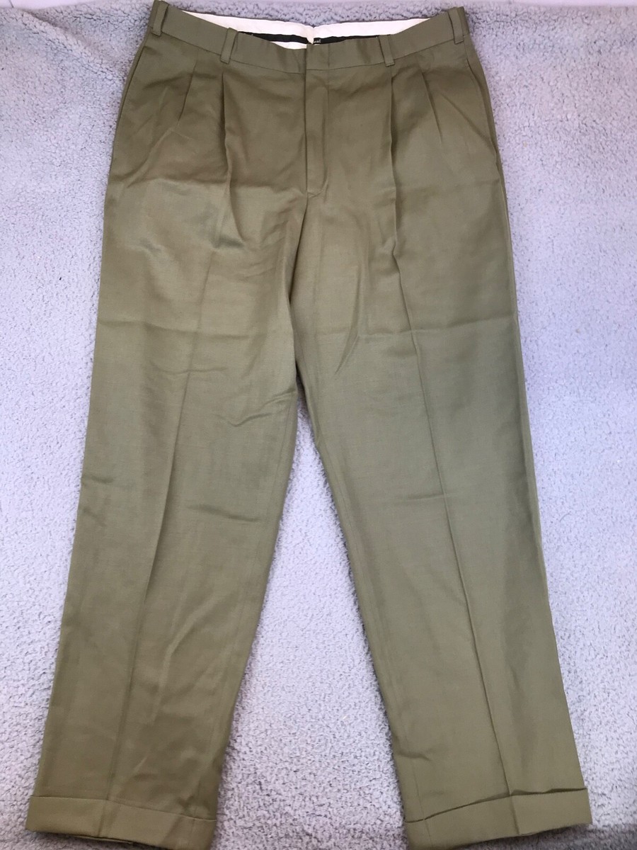LL Bean Men's Pants Size 38 Tan Khaki Slacks 100% Wool Dress Work