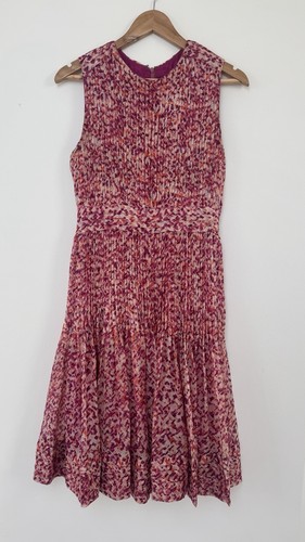 Carolina Herrera Fuschia & Orange Abstract Printed Silk Pleated Dress Size 8 - Picture 5 of 18