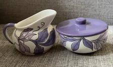 Vintage Ernestine Salerno Italy Hand Painted Floral Creamer And Sugar Bowl Set