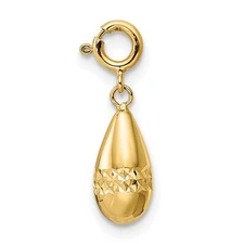 14k Yellow Gold Polished Diamond-cut Teardrop Spring Ring Clasp Charm Pendant