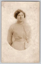 RPPC Grippe Illness Message Young Woman Portrait Sepia c1910 Real Photo Postcard