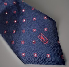 Vintage Yves Saint Laurent YSL Silk Tie Navy Blue Red Geometric Made In The USA