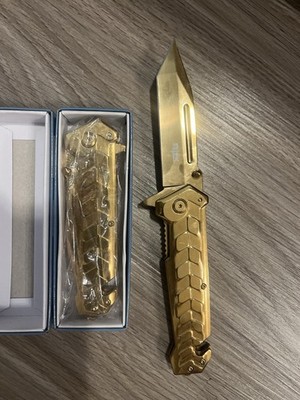 Rtek Gold Tactical Spring Assisted Folding Knife Rescue Pocket Knife Glass