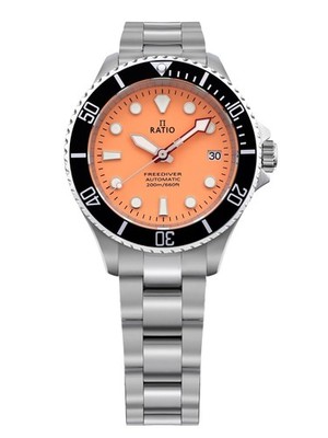 Ratio FreeDiver Automatische Taucheruhr Lachs Zifferblatt RTF046 200M Herrenuhr