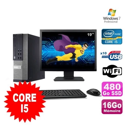 Lot PC Dell Optiplex 990 SFF I5-2400 3.1GHz 16Go 480Go SSD DVD Wifi W7 + Ecran 1 - Photo 1/4