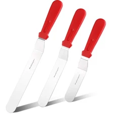 PUCKWAY Offset Spatula set of 3 Red 6 8 & 10 Inch Cake Frosting Angled Icing ...