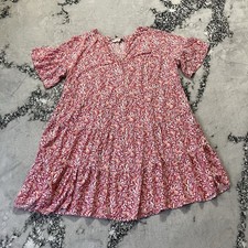 Loft Dress Womens Size 16 Pink White Bird Tiered Summer Floral Pattern