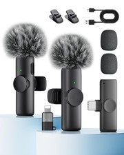 Wireless Microphone for iPhone iPad and Android Phone, 2 Without Case, Black