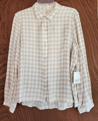 a.n.a sz XL Button Front Cream Plaid Long Sleeve Womens Metallic Threads New NWT