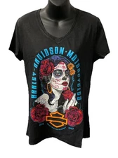 Harley Davidson Women's The Look V-Neck Short Sleeve T-Shirt Dyed Black 3002707