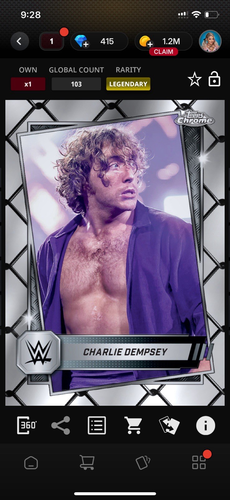 Topps Slam WWE *Digital* 2025 Chrome Steel Cage Charlie Dempsey 103cc LEGENDARY
