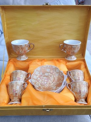 yamasen gold collection 6er Set Kaffeetassen mit Untertassen.Verpackt.24ct Goldteller