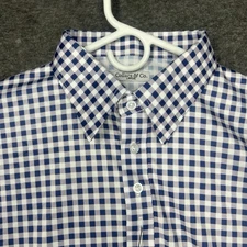 Collars and Co Polo Mens L Blue Gingham plaid Dress Collar Short sleeve NWT