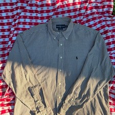 VTG Ralph Lauren Blake Classic Brown White Gingham Long Sleeve Button Up Shirt L