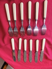 Vintage EPNS Cutlery Set – 6 Knives & 6 Forks – Cream Handles – 12 Pieces