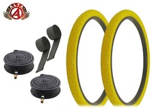 ALTA BICYCLE CRUISER DURABLE TIRE 26 x 1.95 YELLOW CITY CAVALIER SLICK 6pc SET.