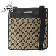 GUCCI Beige Gray Silver Hardware GG Canvas Leather 019 0348 Shoulder Bag Pouch f