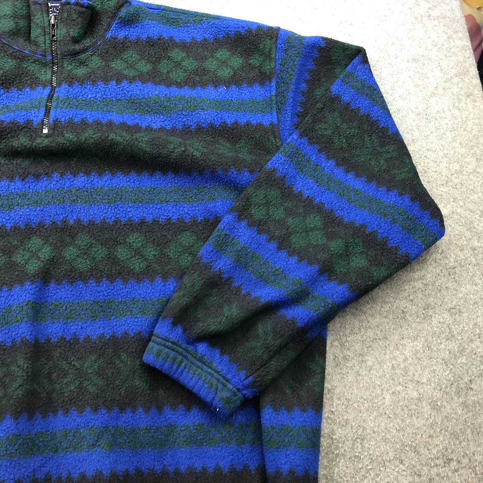 Savile Row Sweater Mens 2XL Blue Green Black Fleece Pullover Half Zip Patterned - Image 3 of 4