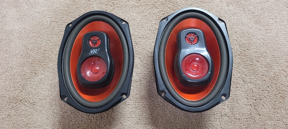 VR3 RS900 3-Way Car Audio Speakers (Pair) Black & Red 6x9. Tested