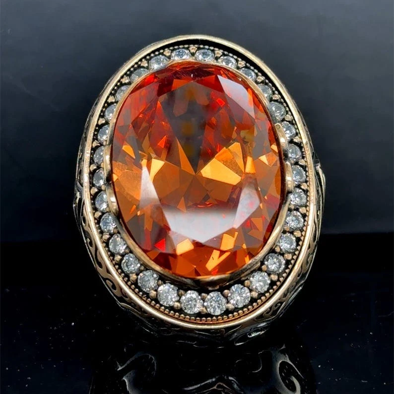 Anel grande de prata esterlina 925 estilo citrino otomano - Imagem 4 de 4