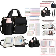 Large Bible Cover Case for Women with Shoulder Strap  Journaling Kit - Black