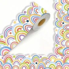65 Feet Bulletin Board Borders Rainbow Die-Cut Rolled Boho Polka Dots Border ...