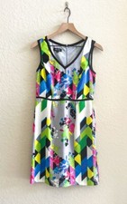 NINE WEST V Neck Floral Geometric Sleeveless Knee Length Sheath Dress Womens 4
