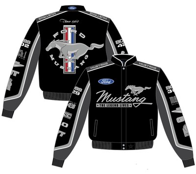 Men's Ford Mustang Jacket Black Cotton Twill Collage C7 Embroidered JH Design 