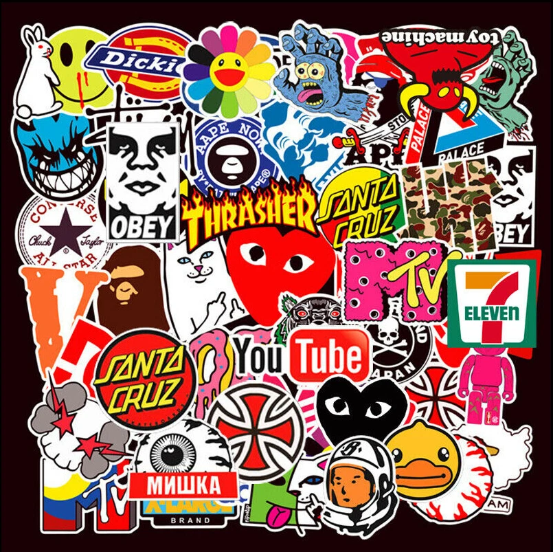 100pcs Brand Logo Sticker Pack Decal Vinyl Guitar Luggage Tide Skateboard  Laptop