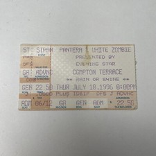 Pantera And White Zombie Ticket Stub 1996 Compton Terrace Heavy Metal