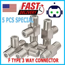 5-Pack F-Type Connector 3-Way Female/Jack to 2-Female/Jacks T-Splitter, AV-A59-5