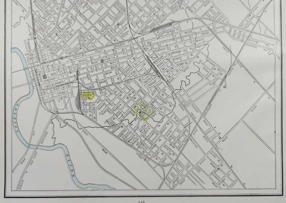 Mapa vintage de Dallas Texas 1892 11"x14" ~ antiguo original PAUL QUINN COLLEGE Foto 3 de 4