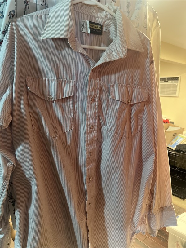 Vintage Panhandle Slim Western Shirt Mens 17x35    Striped Pearl Snap Very Nice