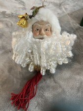 Porcleain Santa Clause With Faux Fur Hat And Beard Ornament 