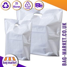 White Patch Handle Plastic Carrier Bags - Medium, Large, Fashion, Gift, Shopping