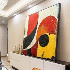 Hand-Painted Oil Painting Abstract Wall Art Yellow and Red Imaginative Vistas