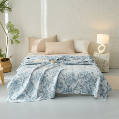Soft Blanket Flowers Breathable Pure Cotton Bed Sheet Cover 4 Layers Gauze Quilt