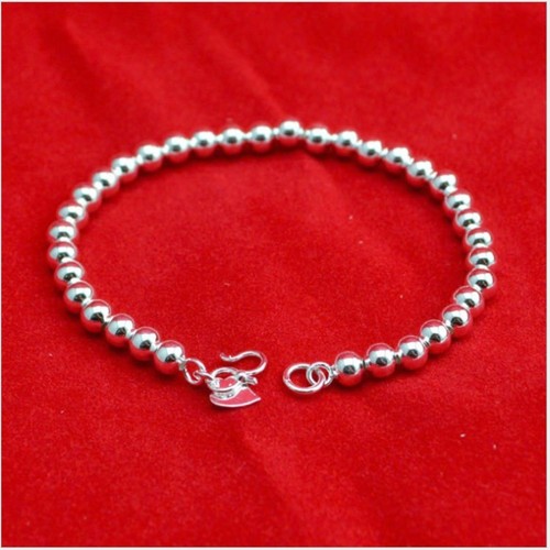 925 Sterling Silver plated Bead Ball Round Chain Charm Bracelet Xmas