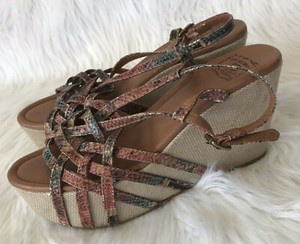 Lucky Brand Womens Sandals 10M Brown Multi Color Leather Criss Cross Strap Wedge | eBay