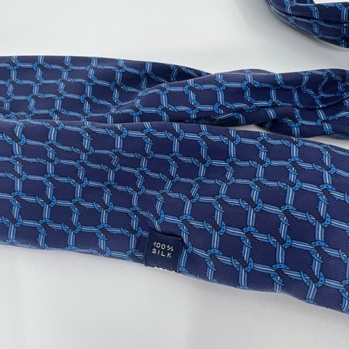 Vintage Hermes Cravat Tie Mens Blue Pure Silk Necktie Chains Paris France - Imagen 7 de 10