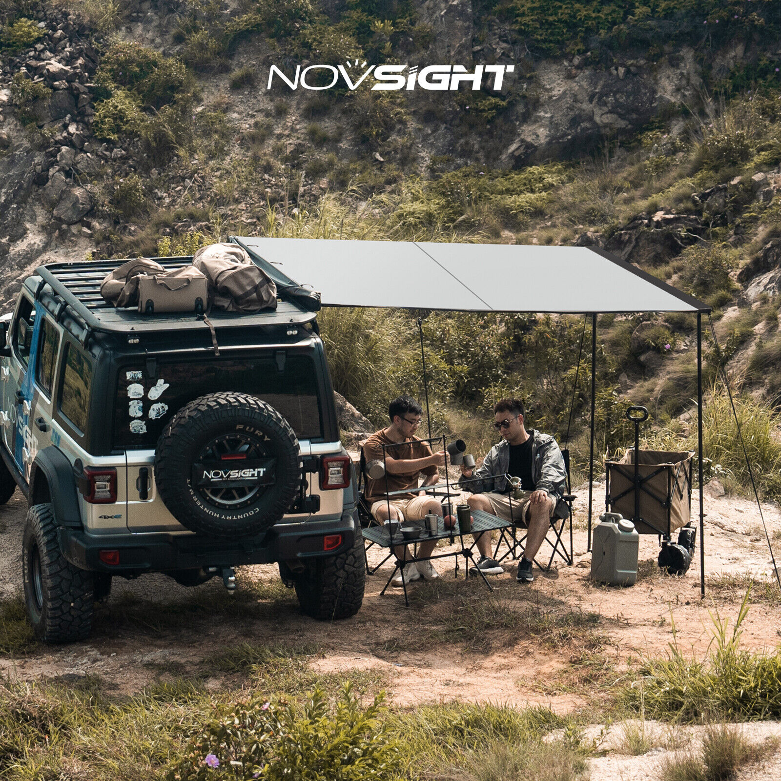 NOVSIGHT Car Side Awning Rooftop Tent 6.6x8.2' for SUV Truck Van Camping Travel