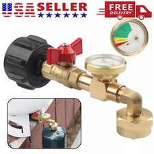Propane Refill Adapter 20lb to 1lb, 90° Elbow, ON/OFF Valve & Gauge, Leak-Proof