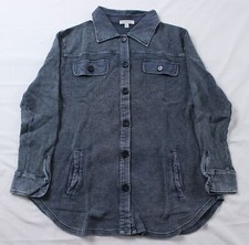 North Style Women's Vintage Wash Waffle-knit Shirt Jacket Ej3 Indigo Large Nwt