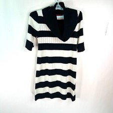LIV Womens Long Sleeves Cowl Neck Black White Striped Sweater Dress Size M